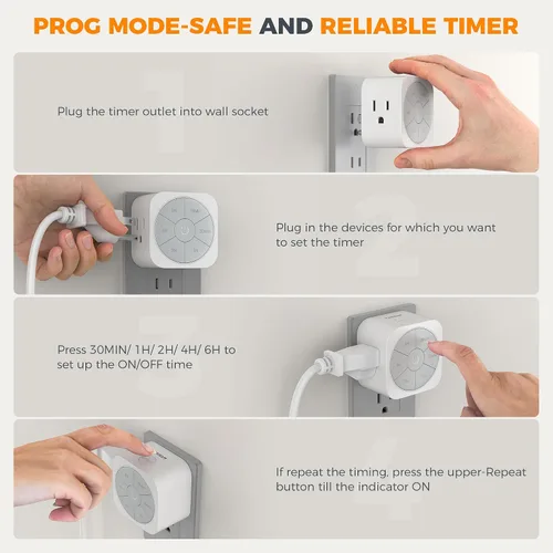 Vista 3 de Paquete de 1 enchufe temporizador para interiores, temporizadores de cuenta regresiva para enchufes eléctricos de hasta 6H para luces, plancha
