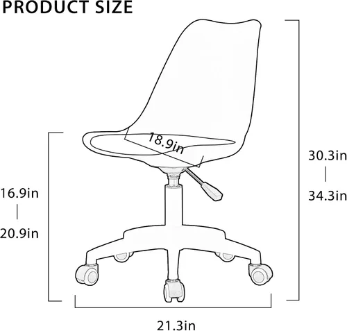 Vista 3 de Silla de plástico, silla giratoria ajustable con respaldo giratorio sin brazos de plástico, silla ergonómica de escritorio para computadora