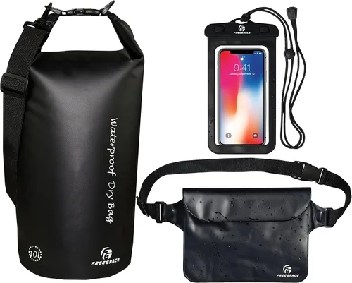 Vista 11 de Freegrace - Juego de 3 bolsas secas impermeables, bolsa seca con 2 cierres y correa de hombro desmontable; bolsa de cintura y funda para teléfono