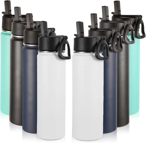 Vista 9 de Volhoply Botellas de agua aisladas de 22 onzas con tapa con popote, botella deportiva de acero inoxidable con asa, vasos de agua de viaje de metal
