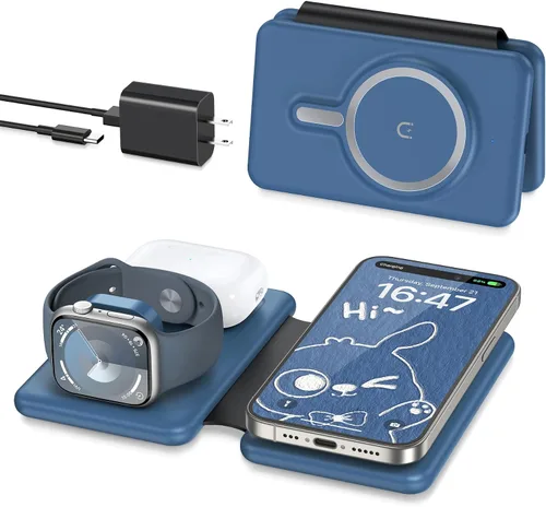 Vista 11 de Cargador inalámbrico para iPhone - Estación de carga 3 en 1 para dispositivos Apple para iPhone 17, 16, 15, 14, 13, 12 Pro Max Plus, almohadilla