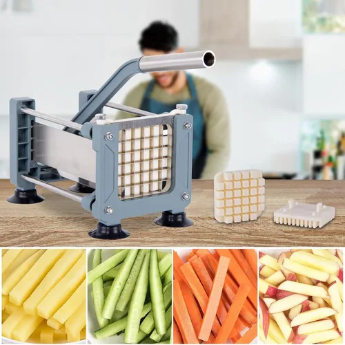Vista 7 de Rismonar - Cortador de patatas fritas de acero inoxidable con hoja de 1/2 pulgada para zanahorias, pepinos, verduras (verde, máquina + 1/2)