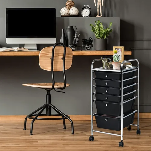 Vista 2 de DREAMADE Carrito rodante con cajones de almacenamiento, carrito utilitario con cajones de plástico extraíbles, ruedas con cerradura, carrito de arte
