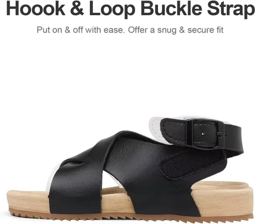 Vista 4 de Cubufly Sandalias para niños con tiras cruzadas y puntera abierta, zapatos de verano para uso en interiores y exteriores, para niños pequeños
