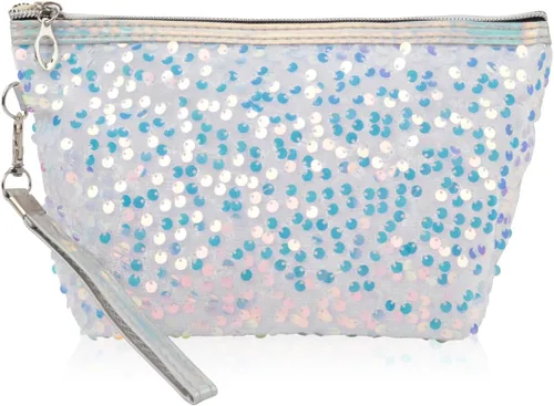 Vista 4 de RIAH FASHION Bolsa organizadora de embrague, bolsa organizadora de viaje, cosméticos, artículos de tocador, joyería, lindo bolso de lentejuelas
