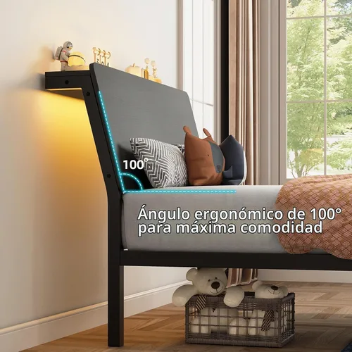 Vista 4 de MaverickFurni Base de cama individual con luces LED y cabecera