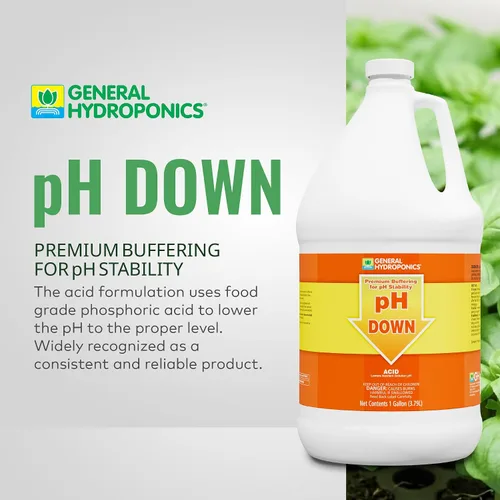 Vista 2 de General Hydroponics pH Down Líquido Premium Tampón para la estabilidad del pH, 1 galón