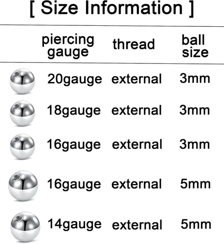Vista 2 de QWALIT Bolas de repuesto de acero inoxidable de calibre 16 de calibre 14 para labios aretes de labret piercings joyería de tabique bolas de plástico