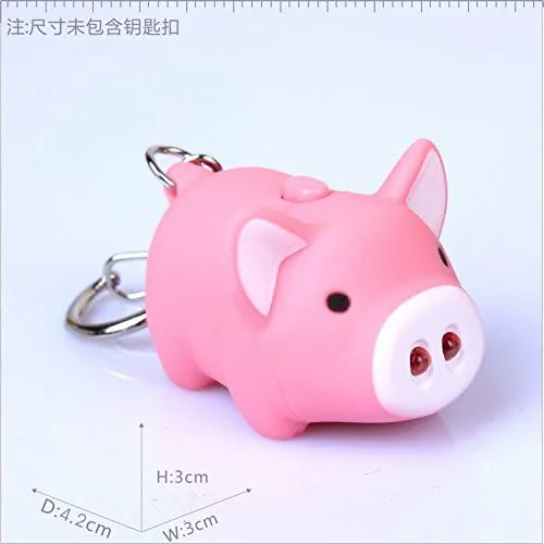 Vista 8 de ODETOJOY Lindo cerdo llevó llavero con linterna de sonido LED Animal llavero de dibujos animados 3D juguete llavero para niñas niños
