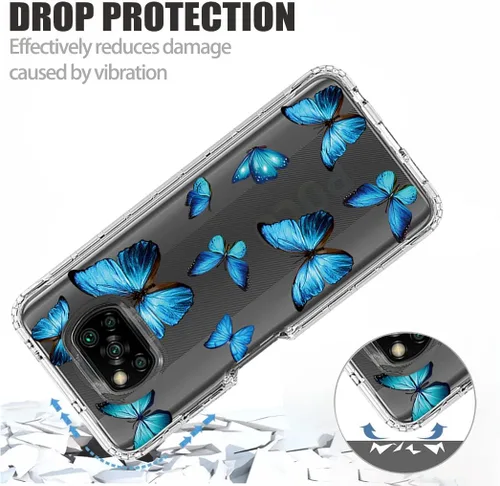 Vista 7 de Funda para Poco X3 NFC/Poco X3 Pro/Poco X3 con protector de pantalla de vidrio templado, patrón de mariposa transparente de cuerpo completo, funda
