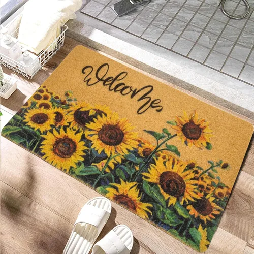 Vista 2 de IZUS Felpudo de bienvenida floral con diseño de girasoles de primavera de verano con flores de sol, antideslizantes, para puerta delantera, porche