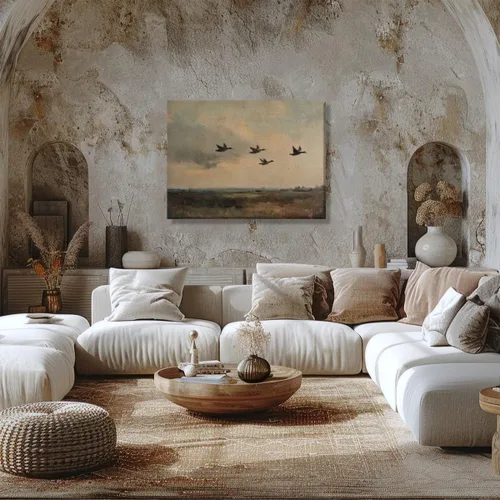 Vista 5 de Póster vintage de pato salvaje volador rústico, paisaje de campo, arte de pared, retro, clásico, naturaleza, lienzo, impresión de prado y patos