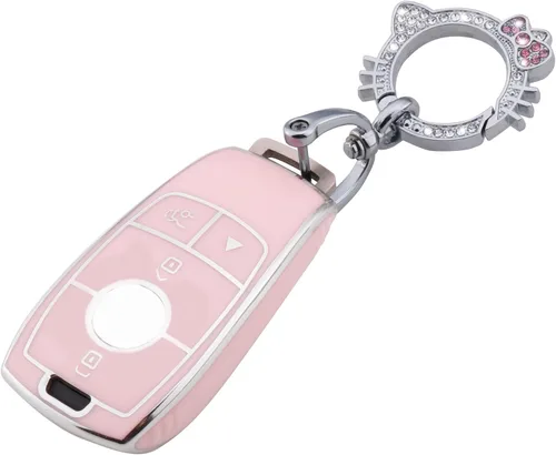 Vista 28 de Pangpai Funda para llavero rosa para Jeep, funda de protección de TPU suave con llavero brillante compatible con Jeep Grand Cherokee Renegade