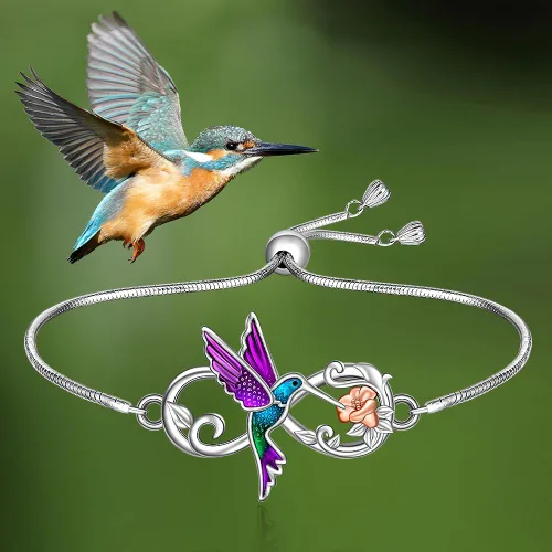 Vista 5 de Hummingbird Sea Turtle Chakra Lotus Bracelet for Women 925 Sterling Silver Jewelry Charms Birthday Valentines Gifts