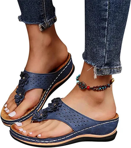 Vista 72 de Ladmiple Sandalias ortopédicas florales de moda 2023 con soporte de arco, zapatillas romanas casuales con puntera abierta