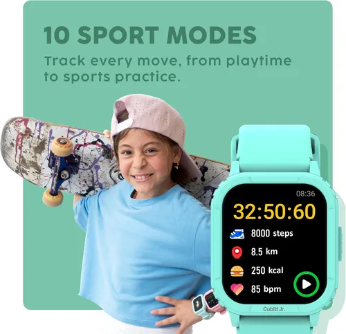 Vista 7 de Cubitt Jr - Reloj inteligente con rastreador fitness para niños y adolescentes, con temperatura corporal de 24 horas, juegos, contador de pasos
