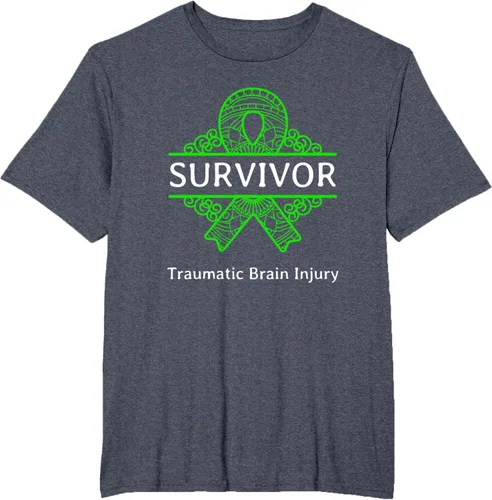 Vista 34 de Camiseta de concientización traumática con cinta verde para supervivientes de lesiones cerebrales, Negro, S