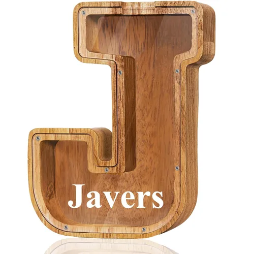 Vista 40 de Alcancía de madera grande personalizada con letras – Alcancía de letras para niños y niñas, regalo de cumpleaños (A)