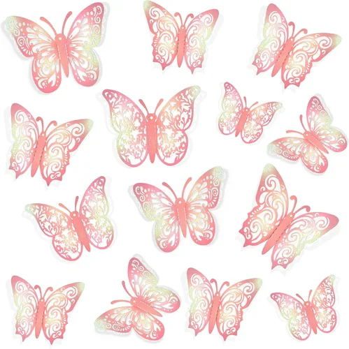 Vista 18 de 72 decoraciones de mariposa negra, 3 tamaños, 3 estilos, decoración de pared 3D para fiestas, cumpleaños y manualidades Butterfly Party