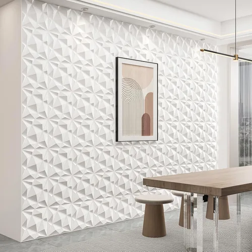 Vista 6 de Art3dwallpanels Paquete de 20 paneles de pared 3D para decoración de pared interior, 12 x 12 pulgadas, paneles de diamante blanco para sala