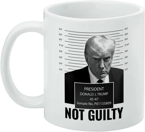 Vista 3 de Trump Mugshot Not Guilty - Taza de café de cerámica, tazas de regalo novedosas para café, té y bebidas calientes, 11 onzas, color blanco