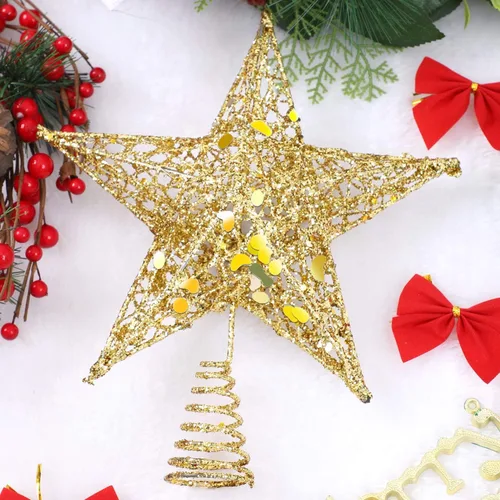 Vista 4 de URATOT Adorno Superior de Árbol de Navidad con Purpurina de Metal, Estrella de Alambre Hueca para la Punta del Árbol de Navidad para Decoración