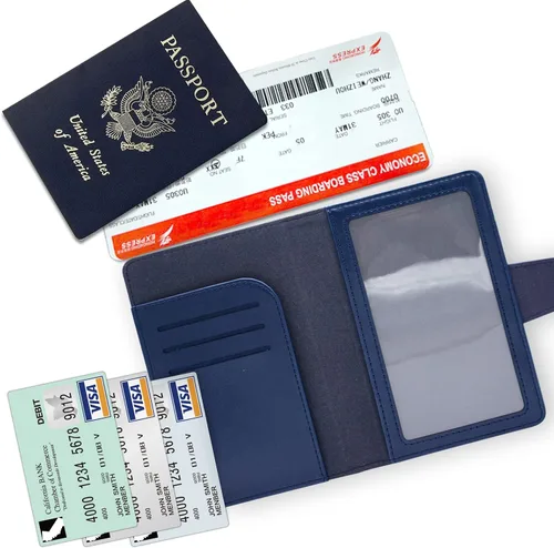 Vista 5 de Teskyer Combo de soporte para pasaporte y tarjetero de vacunación, apto para tarjeta de vacunación de 4 x 3, funda de cuero para pasaporte