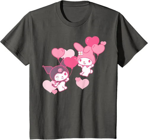 Vista 45 de Camiseta de My Melody y Kuromi con corazones del Día de San Valentín Negro