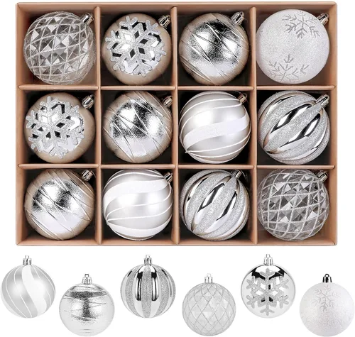 Vista 10 de SHareconn 30 bolas de árbol de Navidad de 2.36 pulgadas, adornos en blanco Blanco y negro