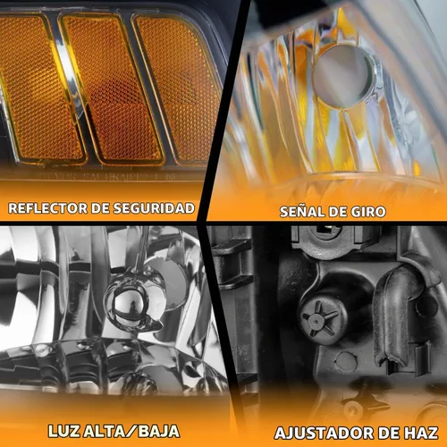 Vista 3 de WEELMOTO - Conjunto de faros halógenos para Ford Mustang V6/GT 1999-2004 Clear Lens Black Housing Amber Reflector, Left Driver+Right Passenger