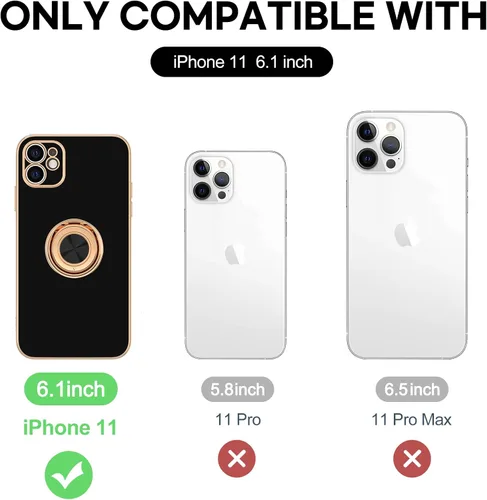 Vista 7 de Hython Funda para iPhone 11 con soporte de anillo [soporte de anillo giratorio de 360° con soporte magnético] [borde de oro rosa chapado en brillo]