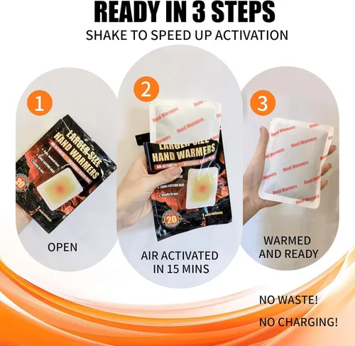 Vista 6 de Hand Warmers Disposable - Up to 20 Hours of Heat - 6/20 Pack Super Long Lasting Air Activated Warmers, All Natural & Portable for Body, Hands & Toes