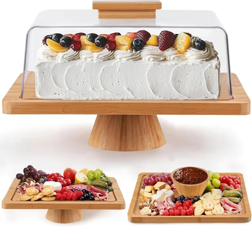 Vista 10 de HABIBEE 6-in-1 Soporte multifuncional de acrílico con cúpula para servir pasteles, 12 pulgadas