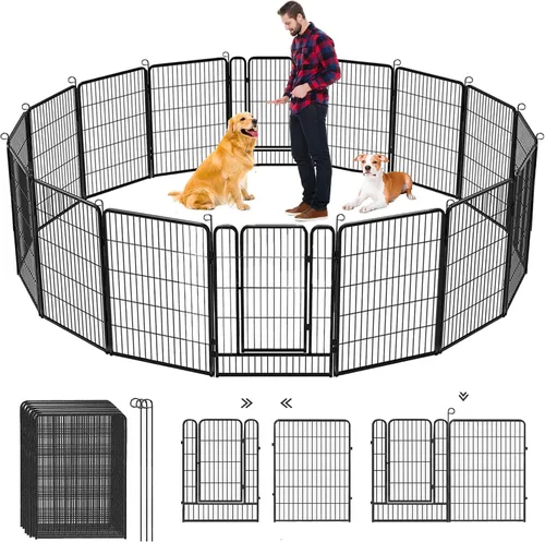 Vista 19 de Corralito para perros, 32 pulgadas, 10 paneles cerca para perros de exterior, corral para perros de interior antióxido, corral para mascotas