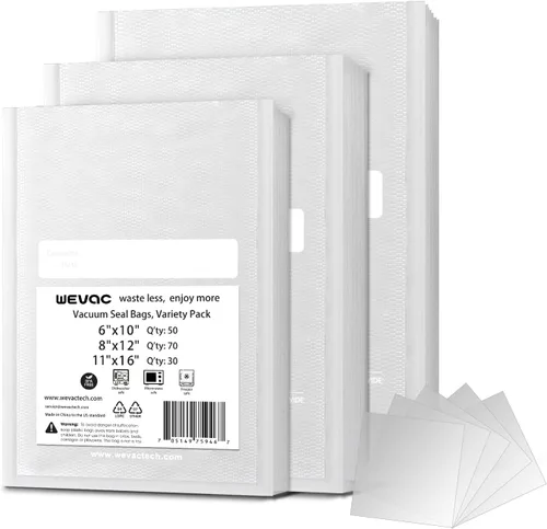 Vista 12 de Wevac Weston - Bolsas selladoras al vacío de 100 pintas, de 6 x 10 pulgadas, para guardar alimentos, sellar una comida, sin BPA, resistentes