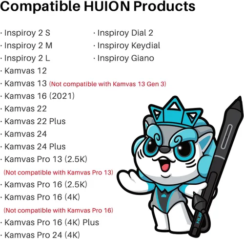 Vista 6 de HUION Bolígrafo delgado PW550S de 0.374 in de diámetro para Huion Inspiroy 2/Giano/Keydial/Dial 2, K12/K13/K16(2021)/K22/K24 Series, Kamvas Pro 13