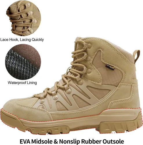 Vista 4 de FREE SOLDIER Botas de senderismo tácticas impermeables ligeras para hombre, botas militares de combate, botas de trabajo