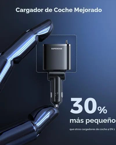 Vista 7 de SUPERONE - Cargador retráctil para automóvil, 99 W, con cables, carga rápida, adaptador USB C para iPhone 17, 16, 15, 14, 13, 12, Samsung, negro