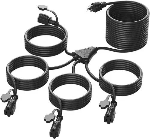 Vista 11 de K KASONIC - Cable de extensión de luces navideñas para exteriores de 46 pies con múltiples tomas, cable eléctrico resistente con certificación ETL