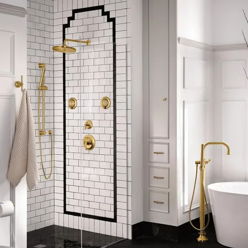 Vista 3 de Moen 3887EPBG - Ducha de mano moderna de rendimiento ecológico con barra deslizante de 30 pulgadas y manguera de metal de 69 pulgadas, color dorado