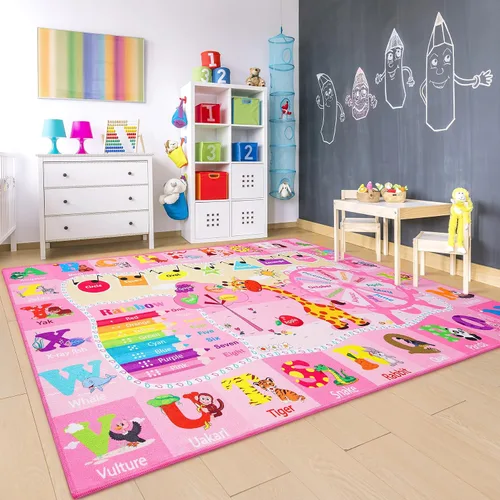 Vista 12 de Chicrug Alfombra educativa para niños de 3 x 5 pies para sala de juegos, TPR antideslizante para niños, alfombra de aula para aprender animales ABC