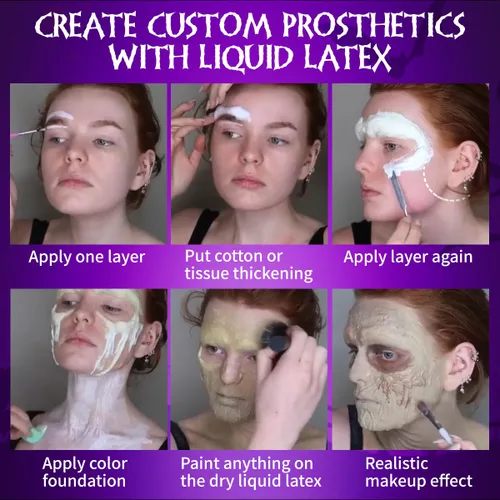 Vista 4 de Liquid Latex SFX Makeup, Light Flesh Face Paint for Scar Wound Peel, 50ml Light Fresh