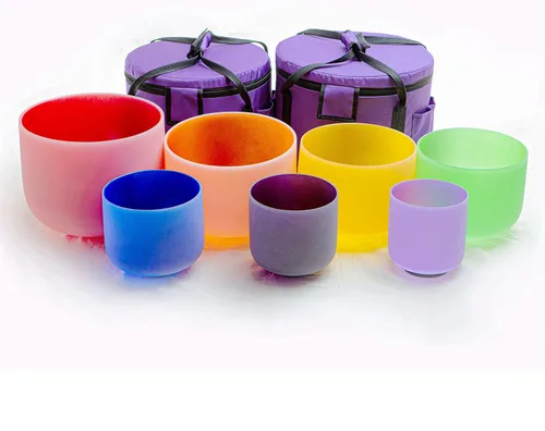 Vista 2 de Leize Chakra Tuned - Juego de 7 cuencos de cristal de cuarzo de 6 a 12 pulgadas con fundas de transporte resistentes y mazos de cuenco para cantar