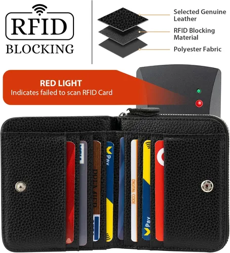 Vista 3 de XINNSTAR Billetera pequeña genuina para mujer, tarjetero delgado con bloqueo RFID con ventana para identificación, monederos compactos para mujer
