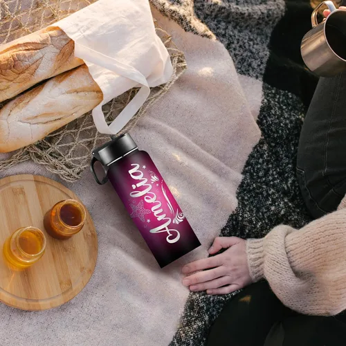 Vista 6 de Botellas de agua personalizadas con nombre, botella de agua de acero inoxidable con aislamiento de doble cara con pajilla, termo personalizado