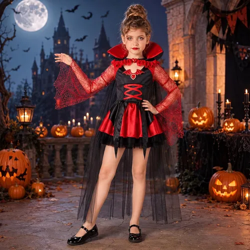 Vista 5 de Latocos Disfraz de vampiro de Halloween para niñas, vestido de vampiro