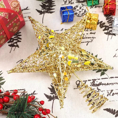 Vista 5 de URATOT Adorno Superior de Árbol de Navidad con Purpurina de Metal, Estrella de Alambre Hueca para la Punta del Árbol de Navidad para Decoración