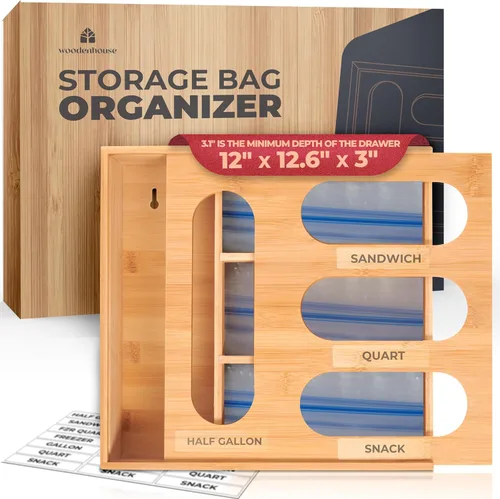 Vista 10 de Organizador de cajones de cocina, organizador de bolsas de almacenamiento de sándwiches 9 en 1 y dispensador de papel de aluminio, se adapta a un