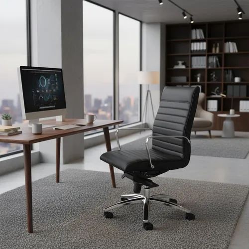 Vista 2 de NBF - Silla ergonómica de cuero sintético con respaldo medio, con memoria, color negro