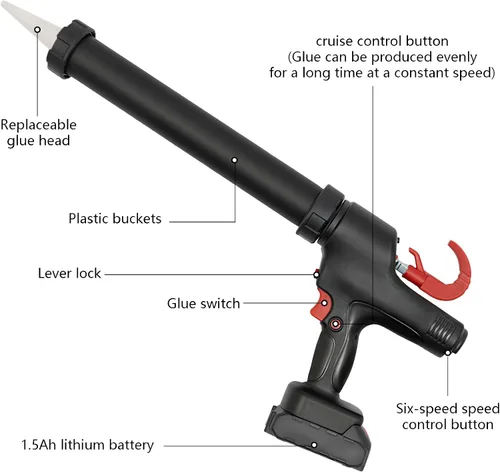Vista 5 de Pistola de calafateo inalámbrica, pistola eléctrica de calafateo de 21 V y pistola adhesiva para cartuchos de 10 a 20 onzas con 2